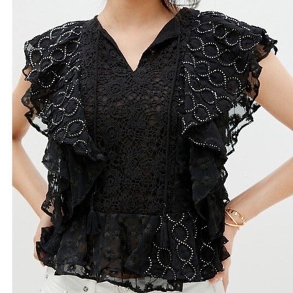 Anthropologie Verb by Pallavi Singhee Women Allyson Top Small Black Cottage